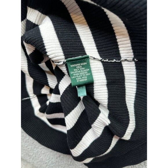 RALPH LAUREN Black White Gold Striped Cotton Logo Ribbed Turtleneck Sweater M - Picture 6 of 6
